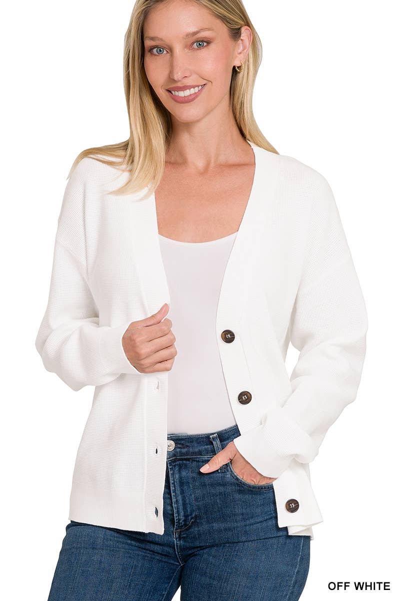 ",,.DROP SHOULDER BUTTON FRONT VISCOSE SWEATER CARDIGAN