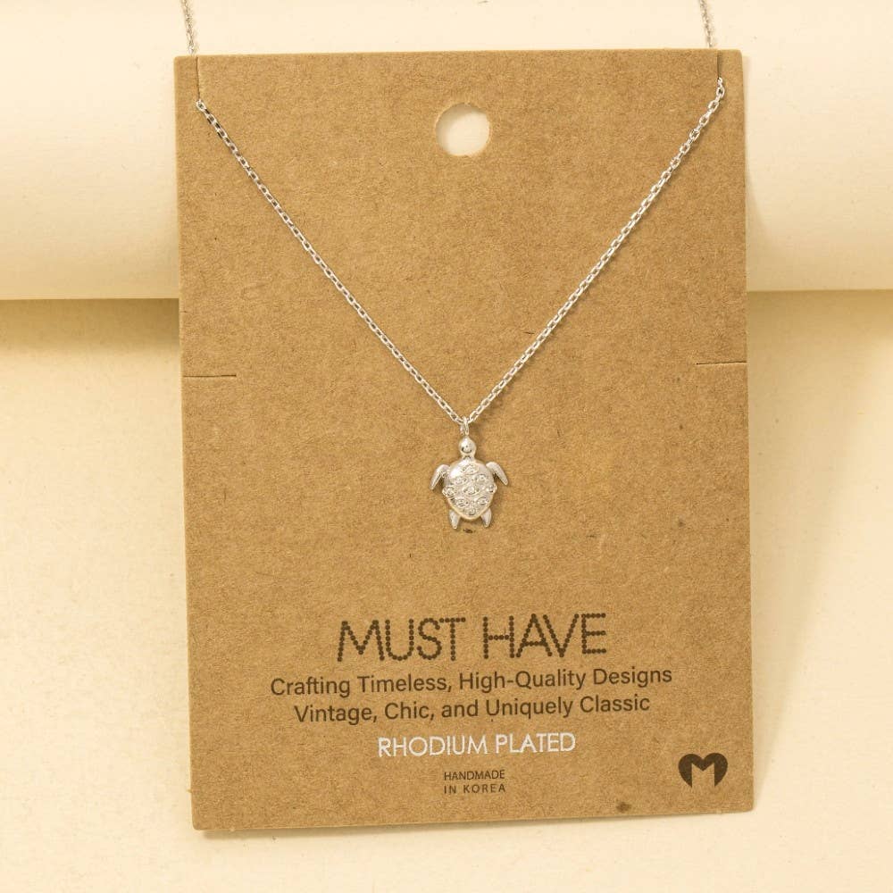 Gold Dipped Cz Studded Turtle Pendant Necklace