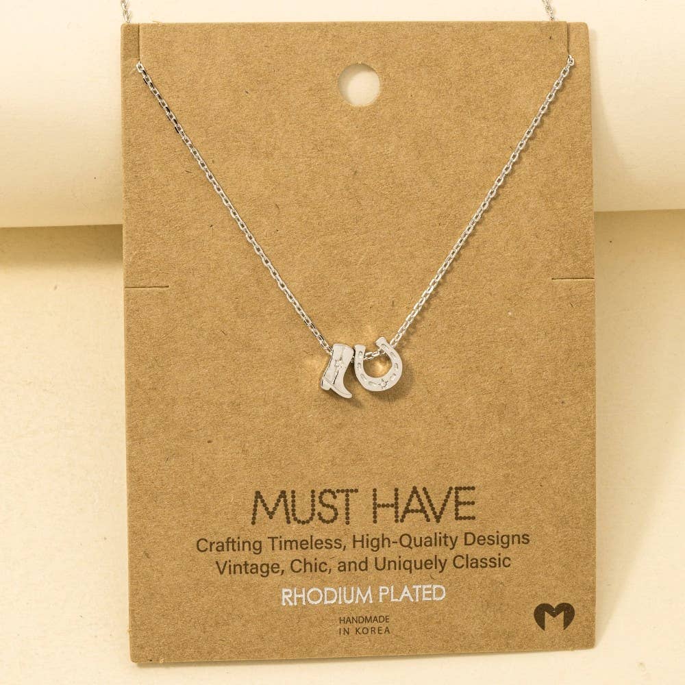 Gold Dipped Cowboy Boots Horse Shoe Charm Necklace