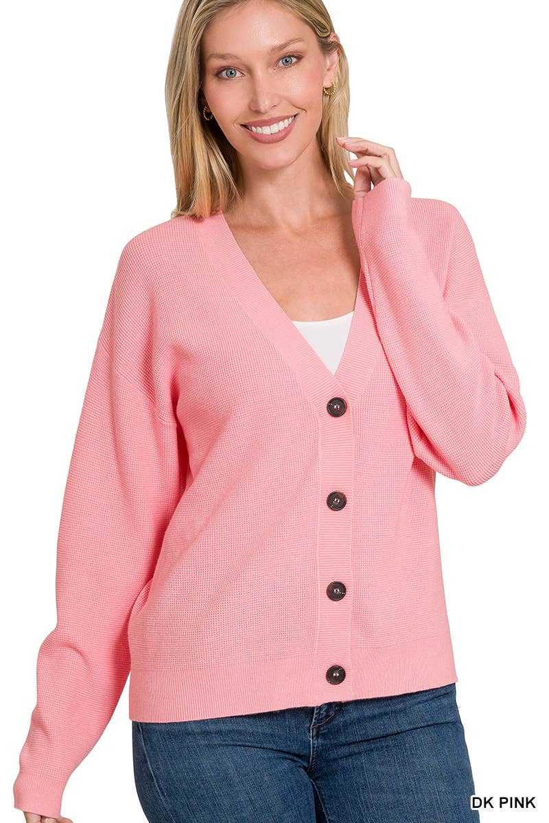 ",,.DROP SHOULDER BUTTON FRONT VISCOSE SWEATER CARDIGAN
