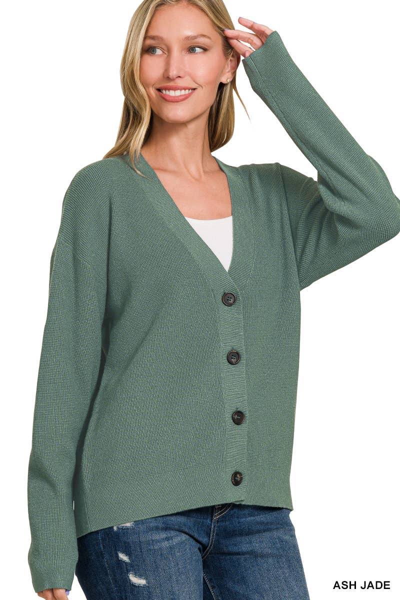 ",,.DROP SHOULDER BUTTON FRONT VISCOSE SWEATER CARDIGAN