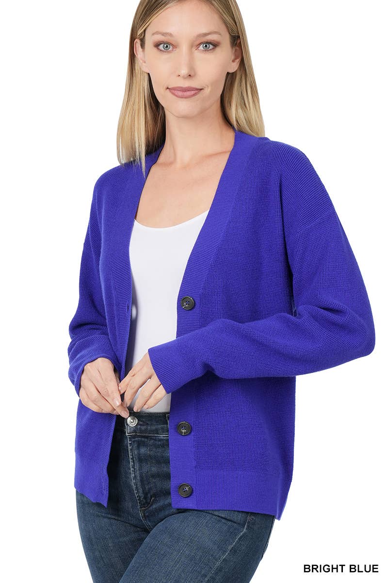 ",,.DROP SHOULDER BUTTON FRONT VISCOSE SWEATER CARDIGAN