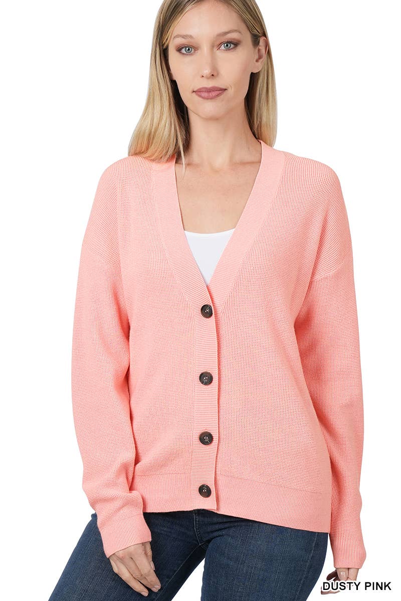 ",,.DROP SHOULDER BUTTON FRONT VISCOSE SWEATER CARDIGAN