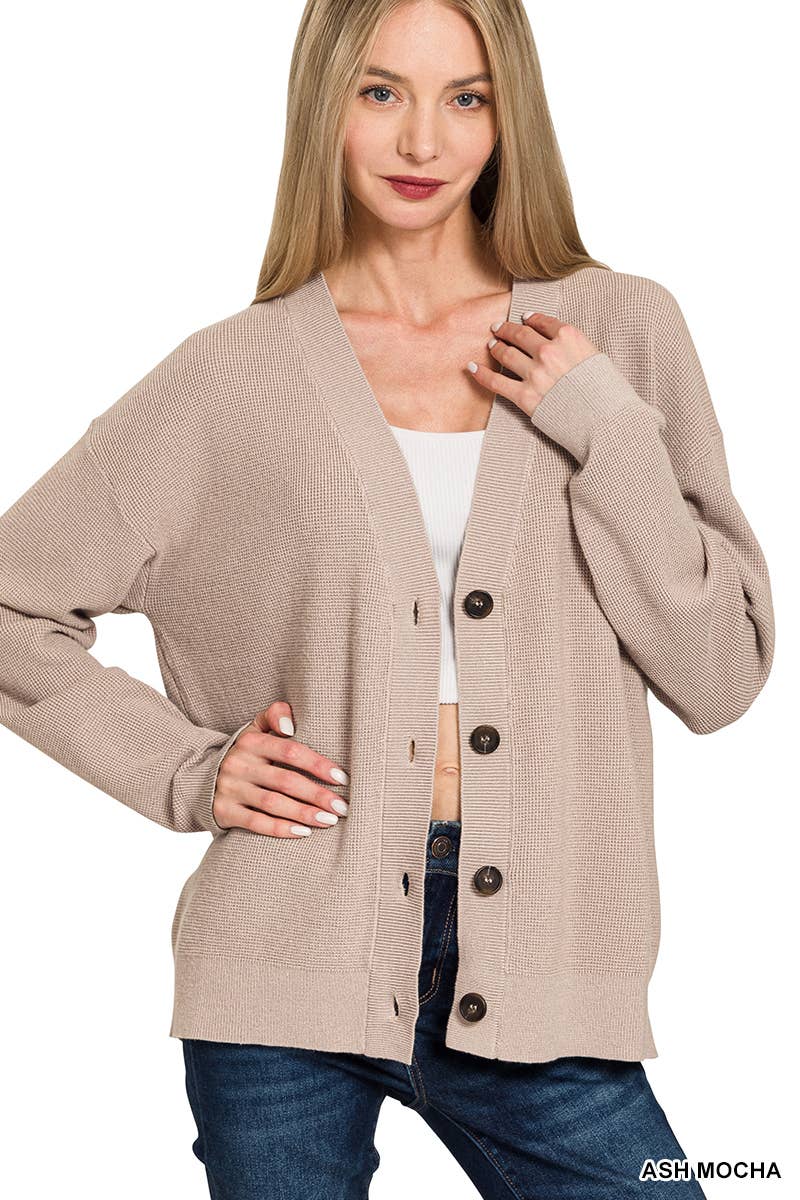 ",,.DROP SHOULDER BUTTON FRONT VISCOSE SWEATER CARDIGAN