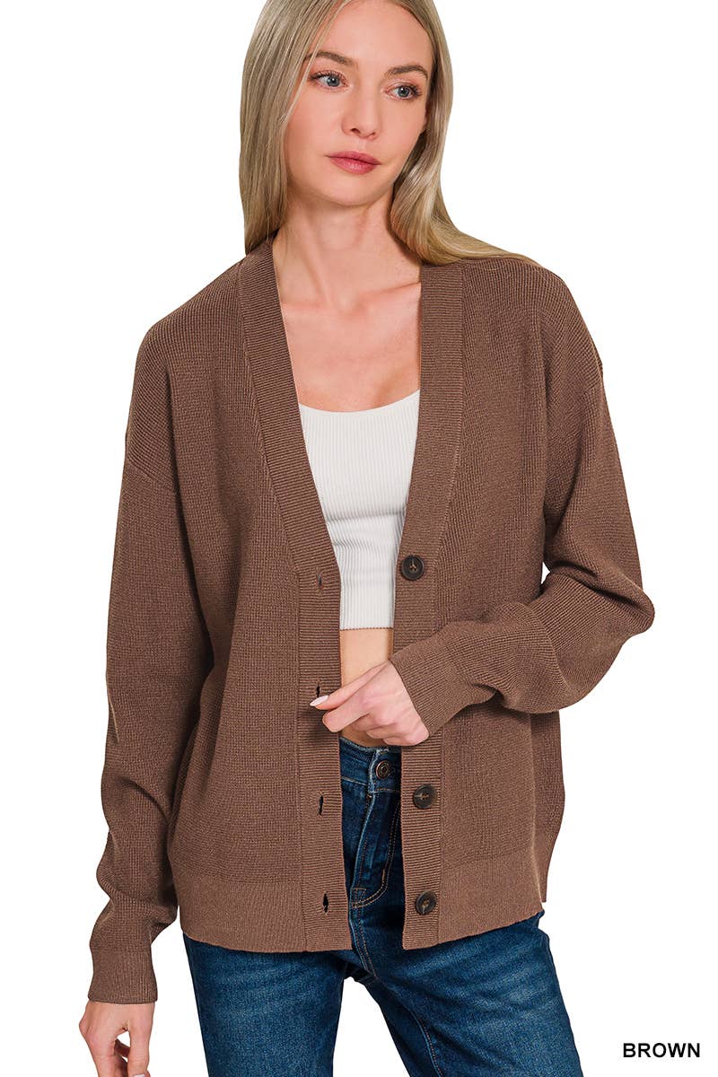",,.DROP SHOULDER BUTTON FRONT VISCOSE SWEATER CARDIGAN