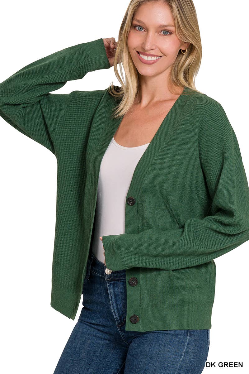 ",,.DROP SHOULDER BUTTON FRONT VISCOSE SWEATER CARDIGAN