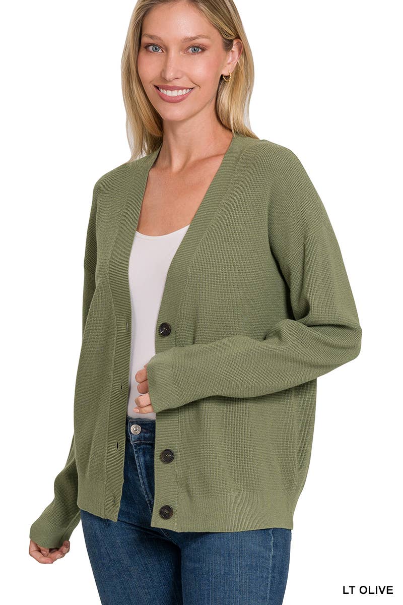 ",,.DROP SHOULDER BUTTON FRONT VISCOSE SWEATER CARDIGAN