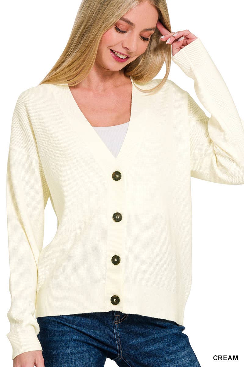 ",,.DROP SHOULDER BUTTON FRONT VISCOSE SWEATER CARDIGAN