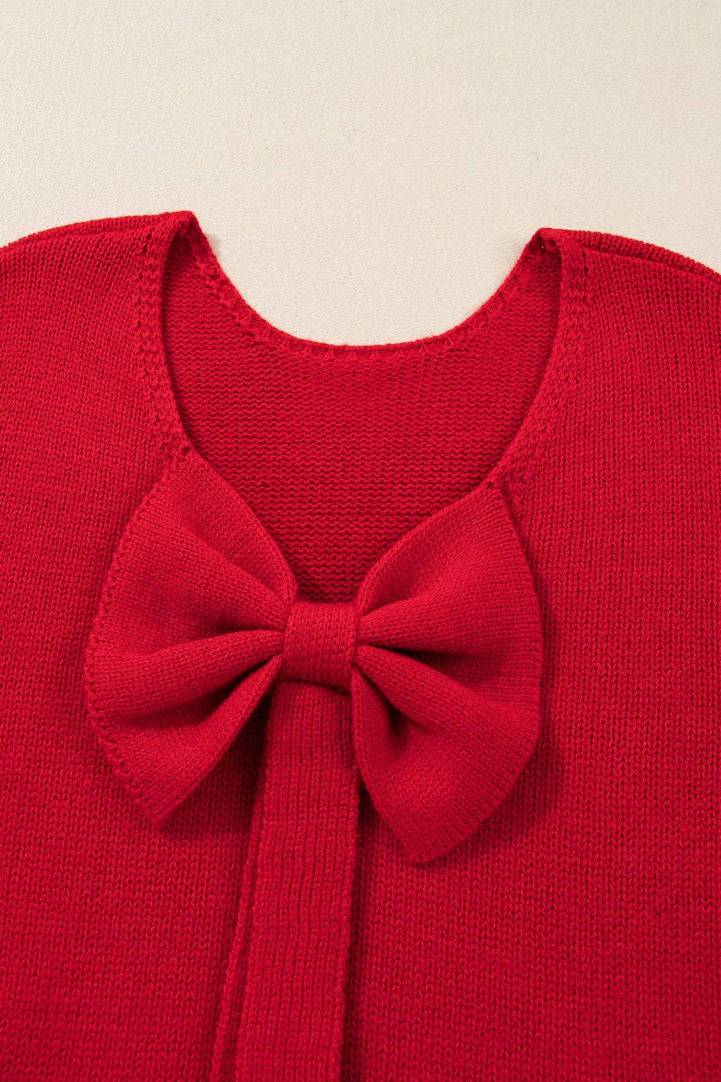 Festive Bow Backless Bubble Sleeve Sweater
