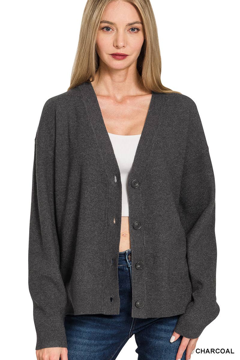 ",,.DROP SHOULDER BUTTON FRONT VISCOSE SWEATER CARDIGAN