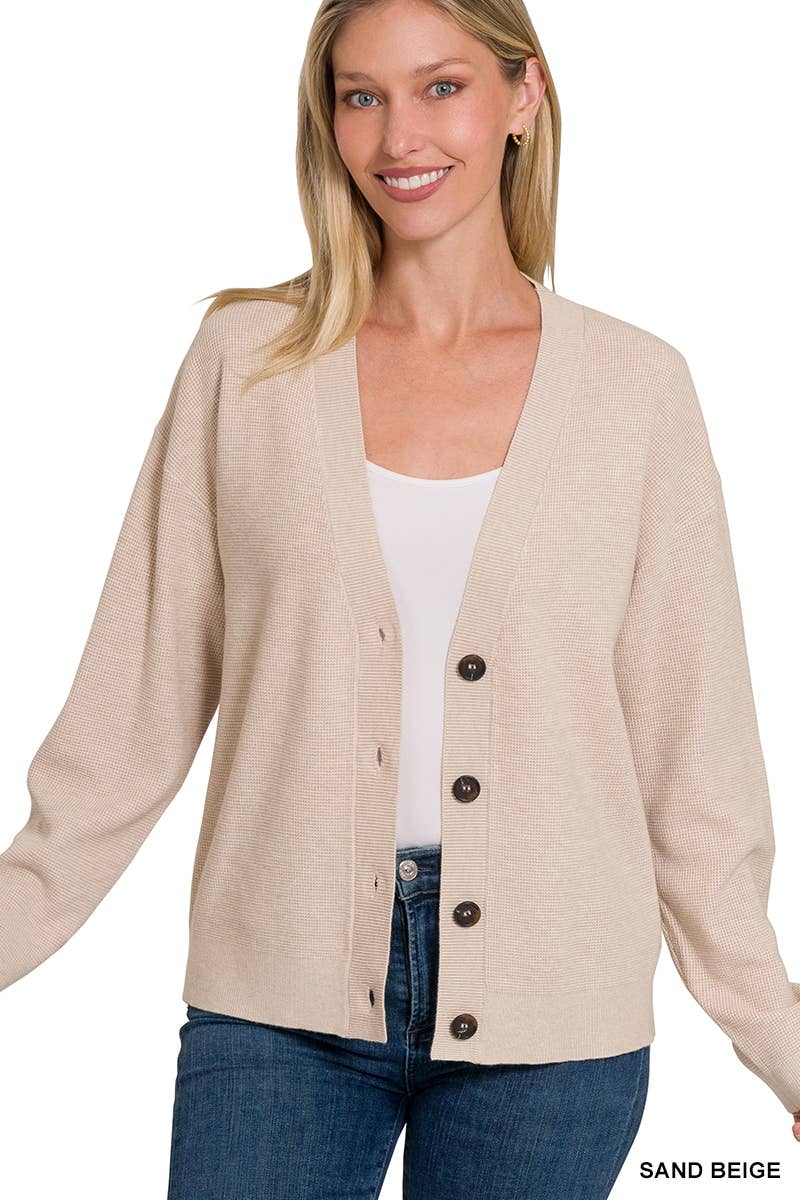 ",,.DROP SHOULDER BUTTON FRONT VISCOSE SWEATER CARDIGAN