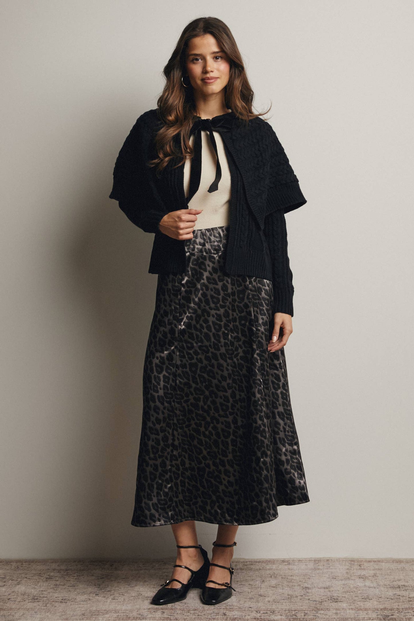 Leopard Print Satin Midi Skirt FSK0007