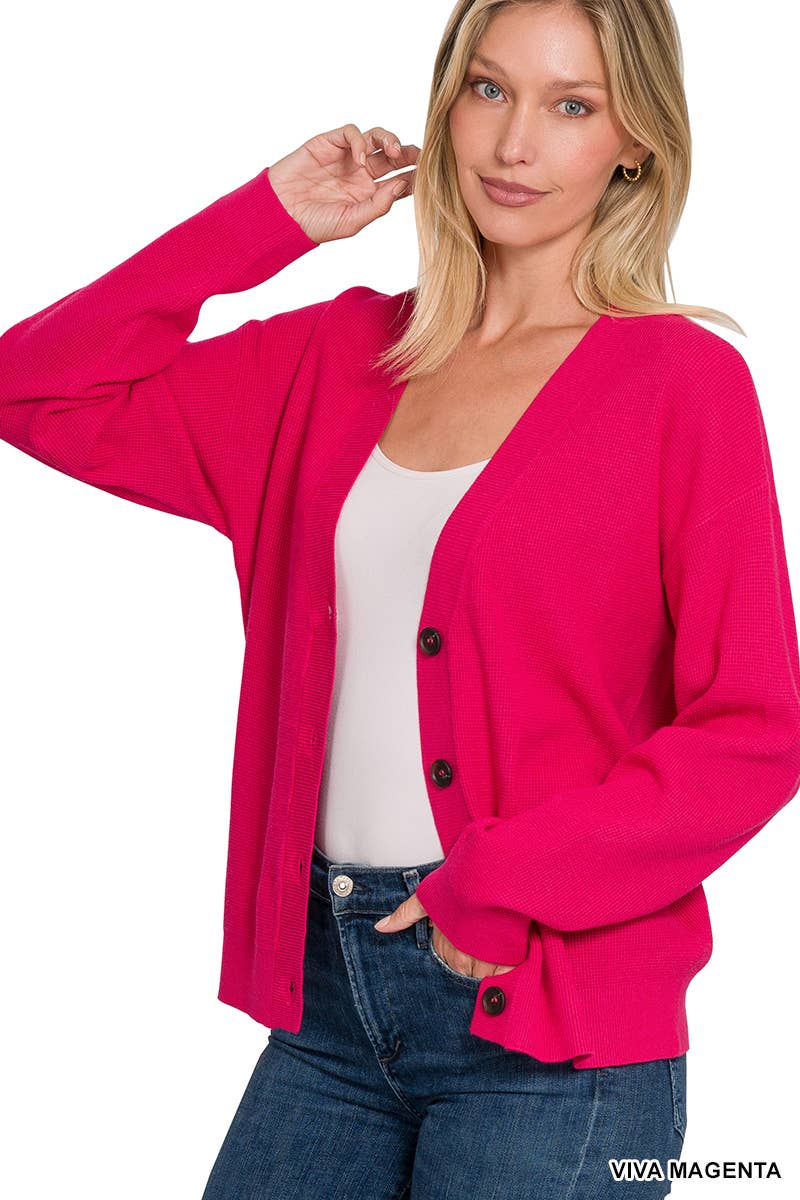 ",,.DROP SHOULDER BUTTON FRONT VISCOSE SWEATER CARDIGAN