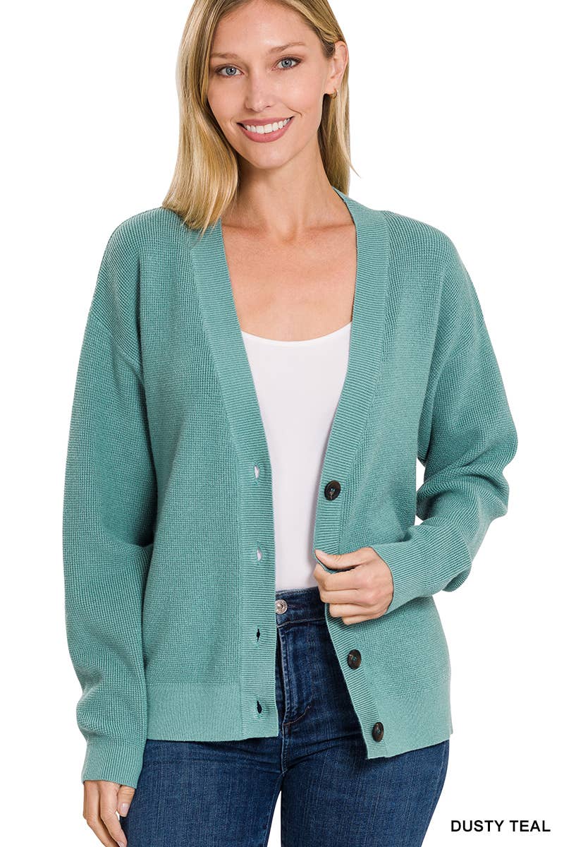",,.DROP SHOULDER BUTTON FRONT VISCOSE SWEATER CARDIGAN