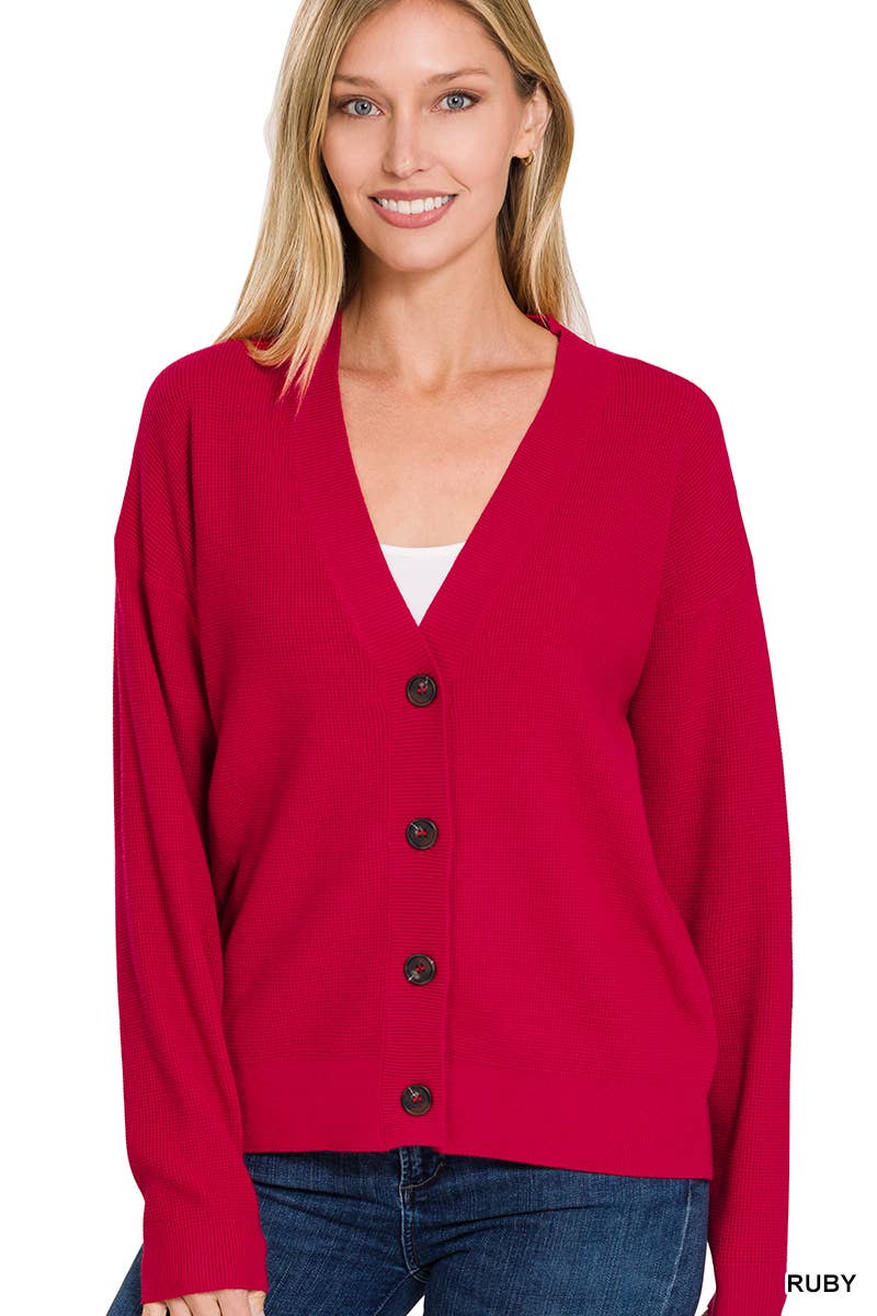 ",,.DROP SHOULDER BUTTON FRONT VISCOSE SWEATER CARDIGAN