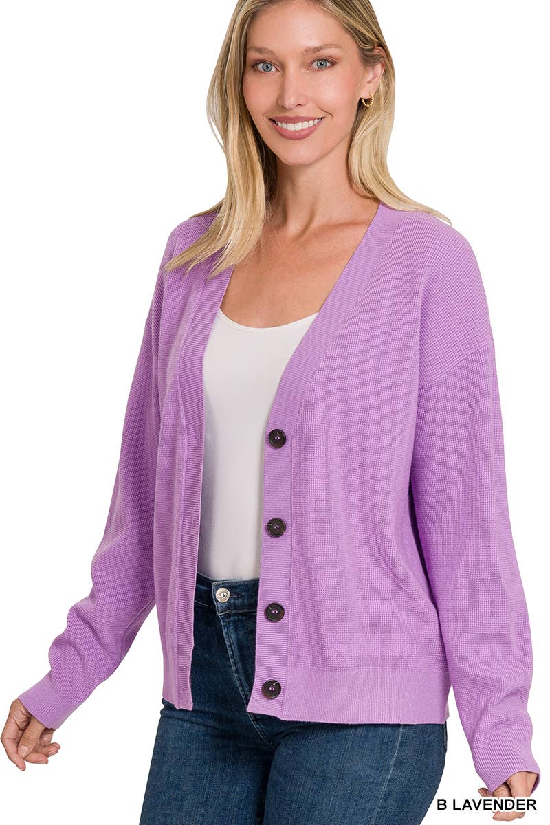 ",,.DROP SHOULDER BUTTON FRONT VISCOSE SWEATER CARDIGAN