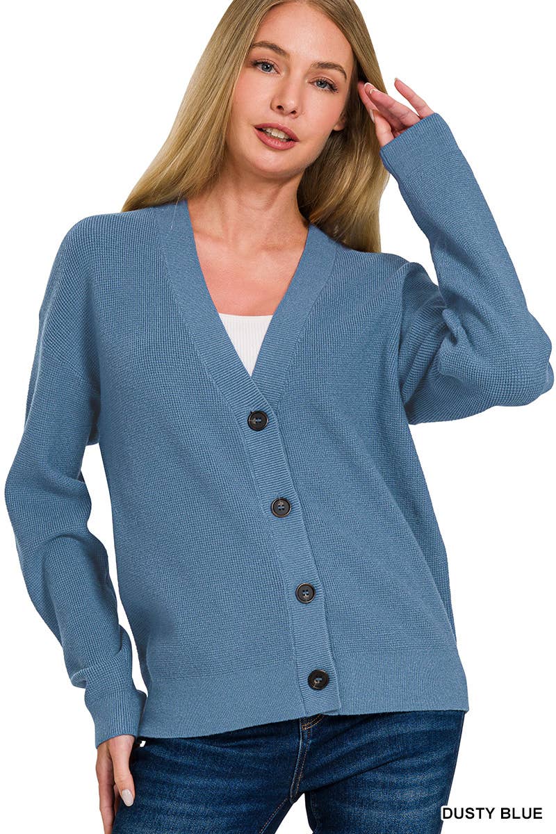 ",,.DROP SHOULDER BUTTON FRONT VISCOSE SWEATER CARDIGAN