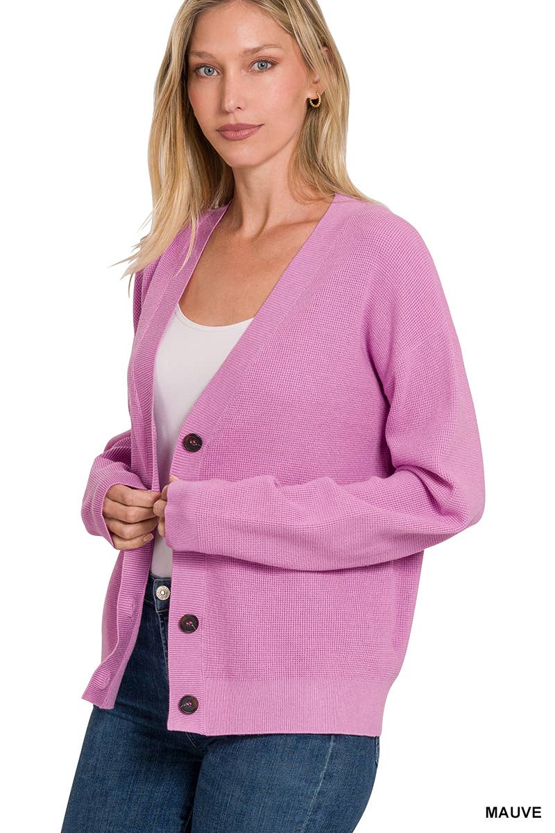 ",,.DROP SHOULDER BUTTON FRONT VISCOSE SWEATER CARDIGAN