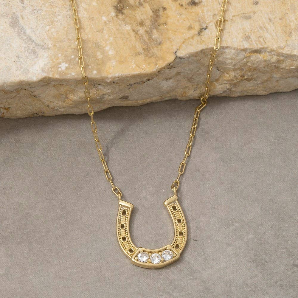 18K Gold Dipped Horseshoe Cz Pendant Necklace