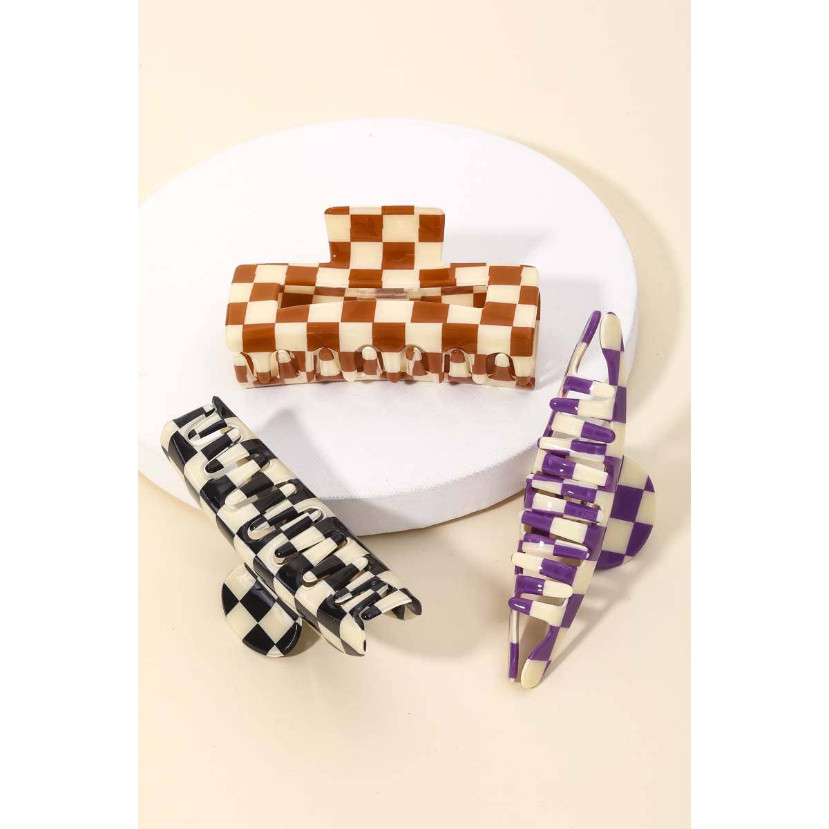 Checkered Pattern Hair Clip Set