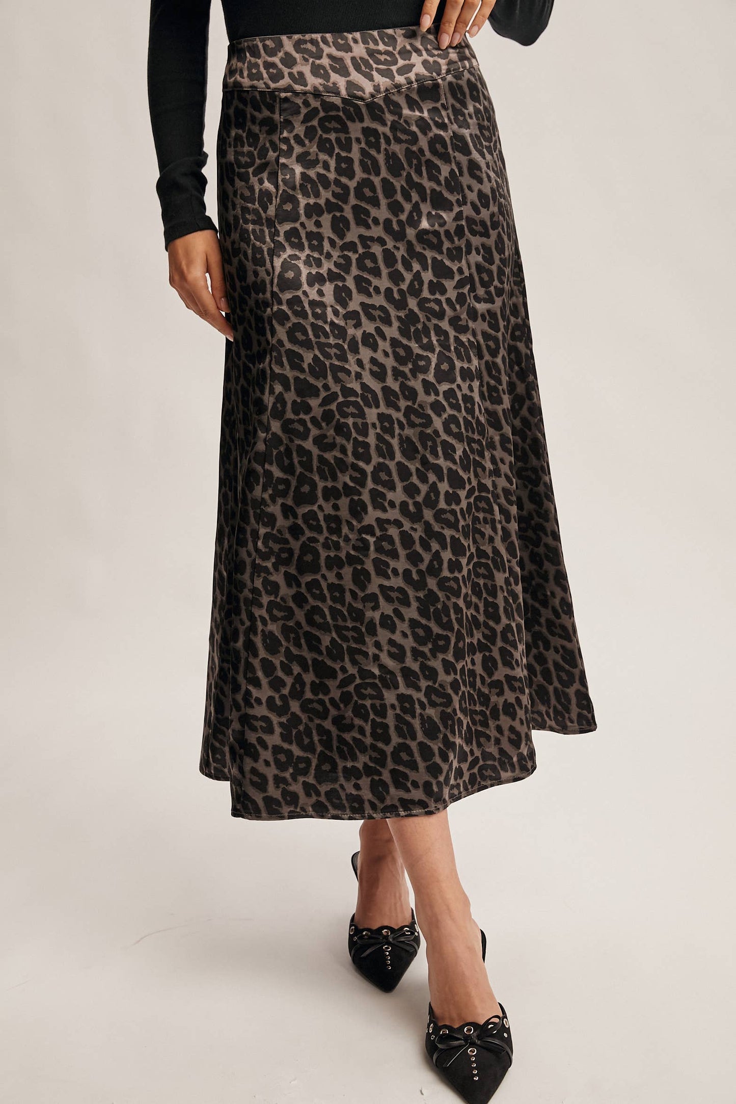 Leopard Print Satin Midi Skirt FSK0007