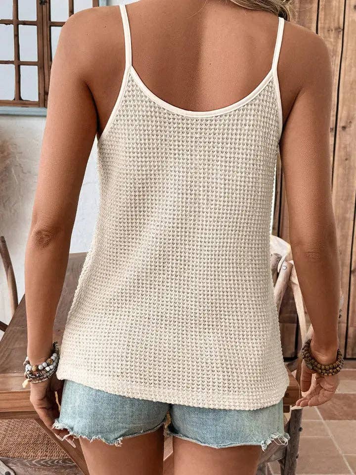 Women Knit Camisole Scallop Trim V Neck Tank Top