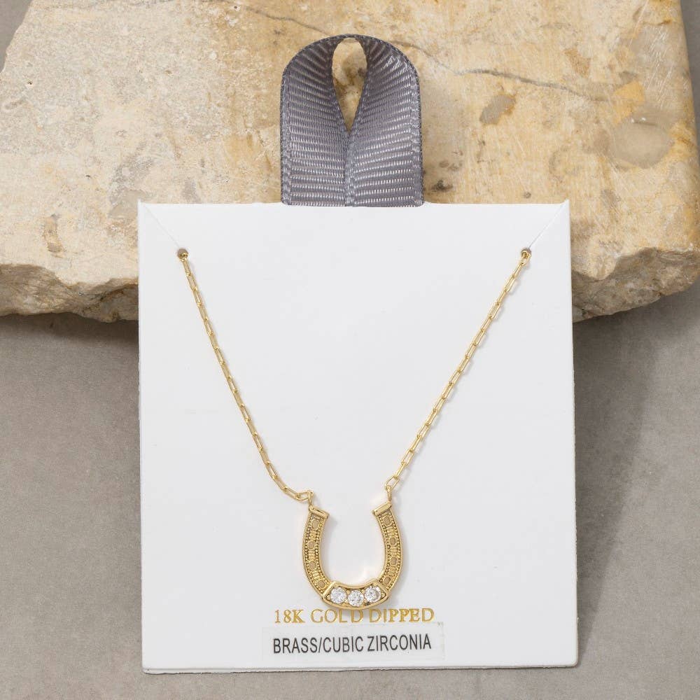 18K Gold Dipped Horseshoe Cz Pendant Necklace