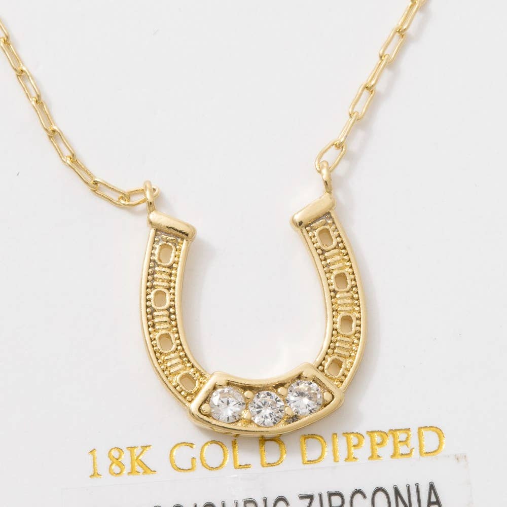 18K Gold Dipped Horseshoe Cz Pendant Necklace