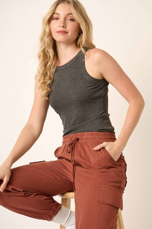 RIB KNIT ROUND NECK TANK