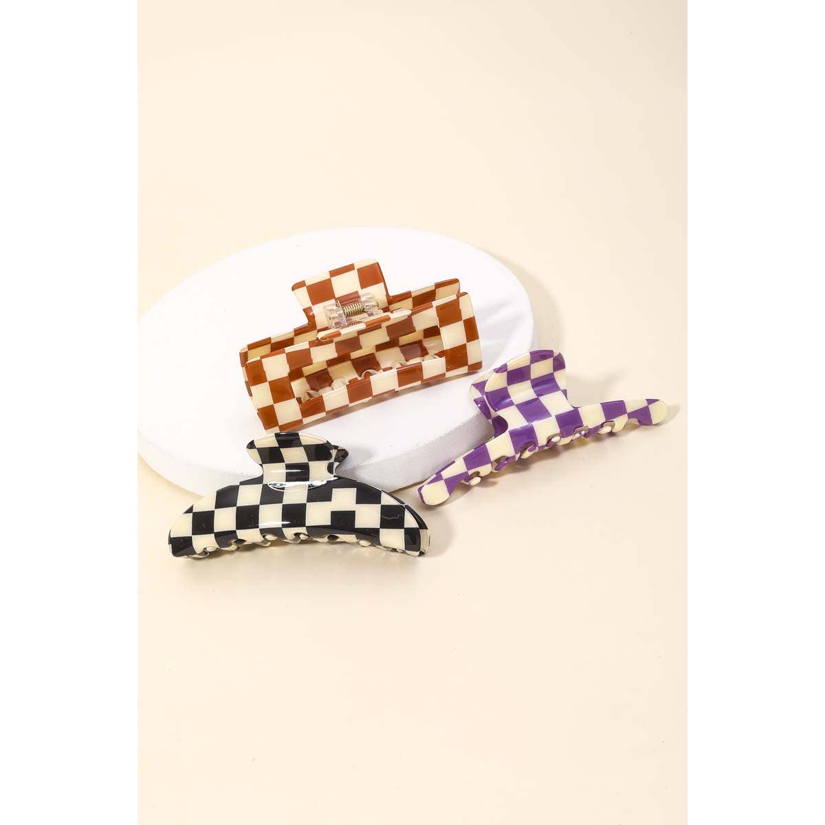 Checkered Pattern Hair Clip Set