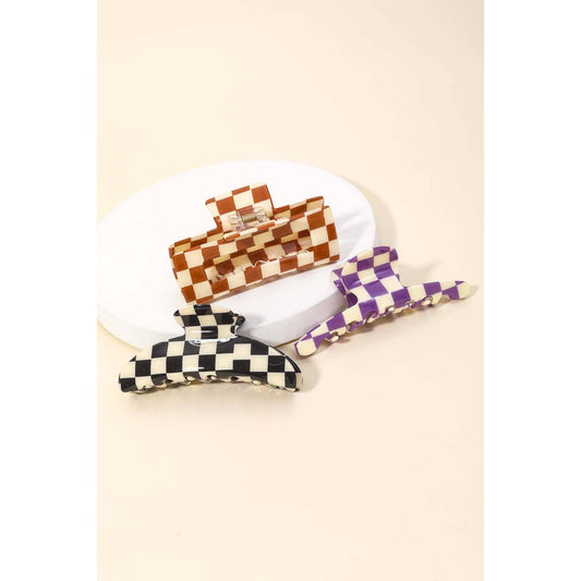 Checkered Pattern Hair Clip Set