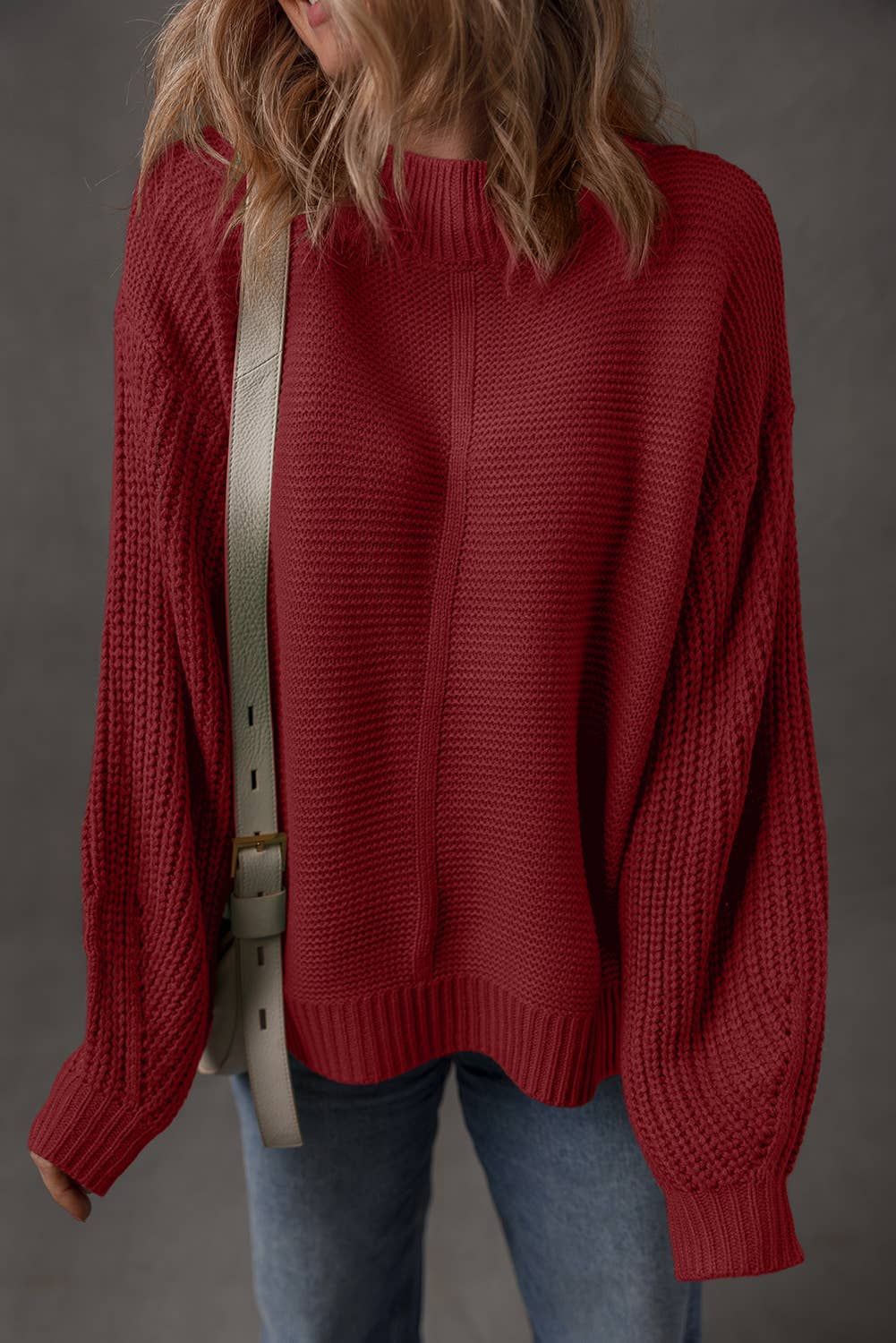 LDC Solid Color Mix Texture Knit Front Seam Detail Sweater