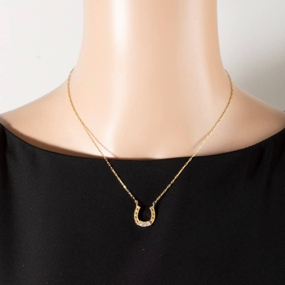 18K Gold Dipped Horseshoe Cz Pendant Necklace